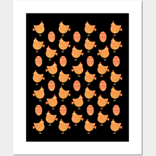 The cute yellow and red chicken and egg pattern, version 4 Posters and Art